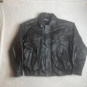 Vintage LA loving men's black leather bomber jackey full‎ zip 90s xxl